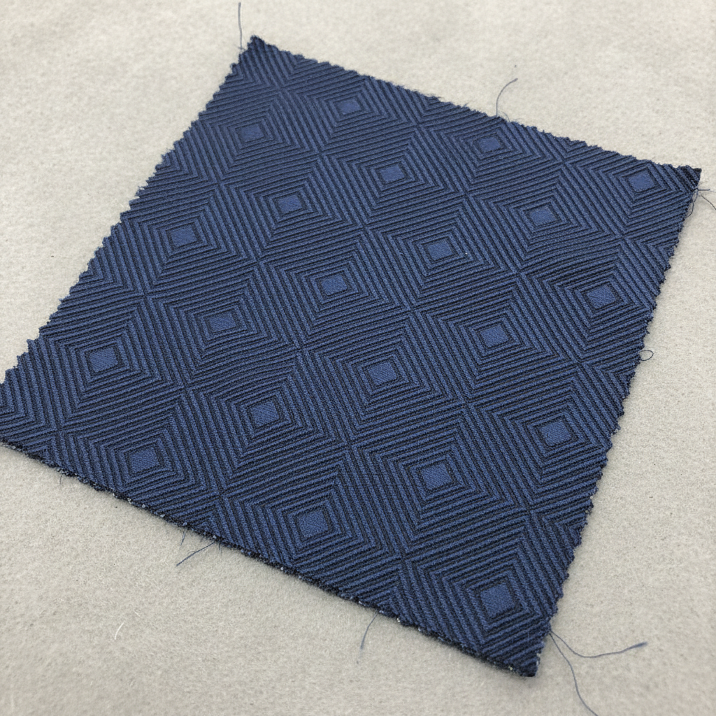 Midnight navy diamond grid geometric pattern on jacquard swatch