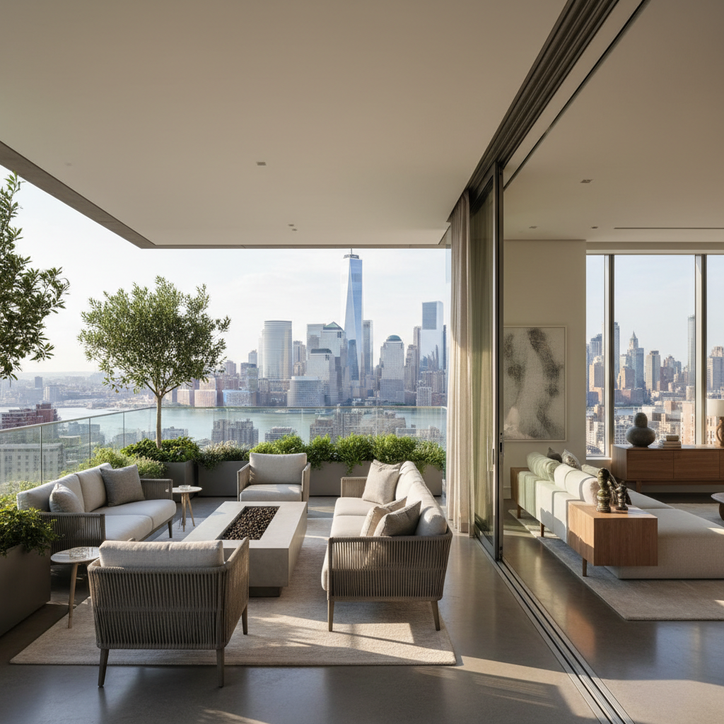Penthouse apartment with private terrace overlooking Manhattan financial district