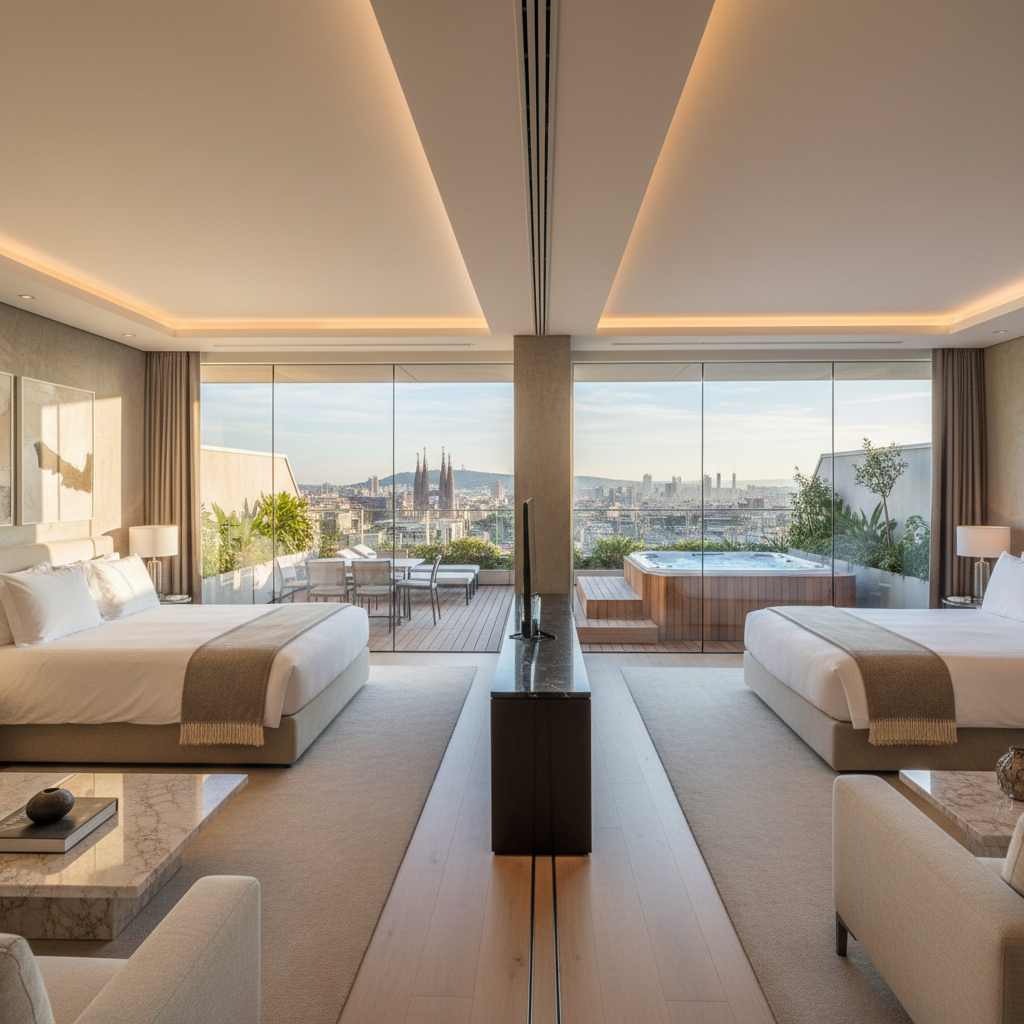 Rooftop terrace with city views in Barcelona penthouse