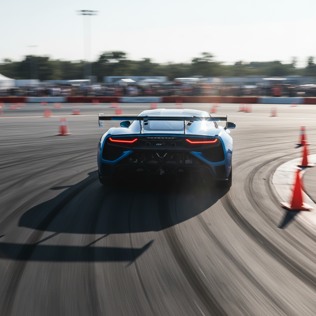 Rear view of sports car on track during autocross event