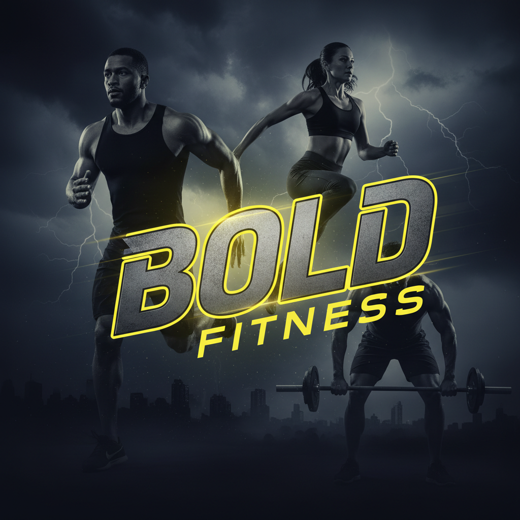 Fitness studio social media graphics with bold typography and energy