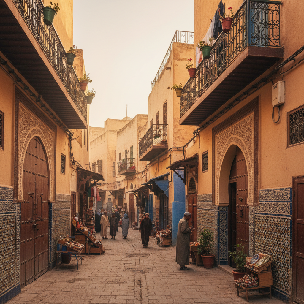 Historic Jewish Mellah quarter with traditional architecture in a Moroccan city