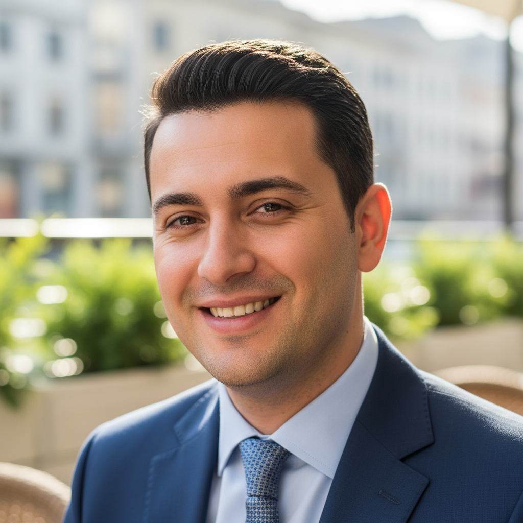 Professional man smiling in casual outdoor setting