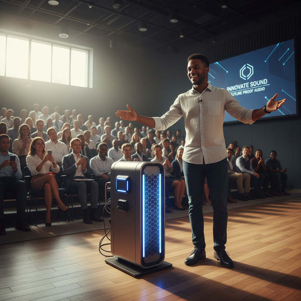 Young South African entrepreneur performing and showcasing his speaker invention to an audience in Durban