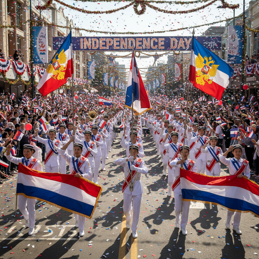 Students in uniform marching during independence day parade