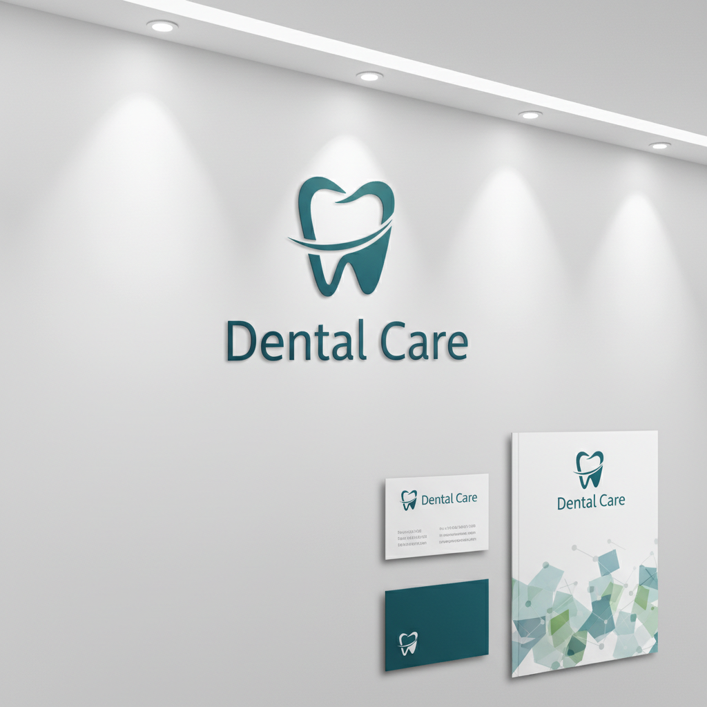Clean professional dental practice branding on bright white background with soft blue and grey tones