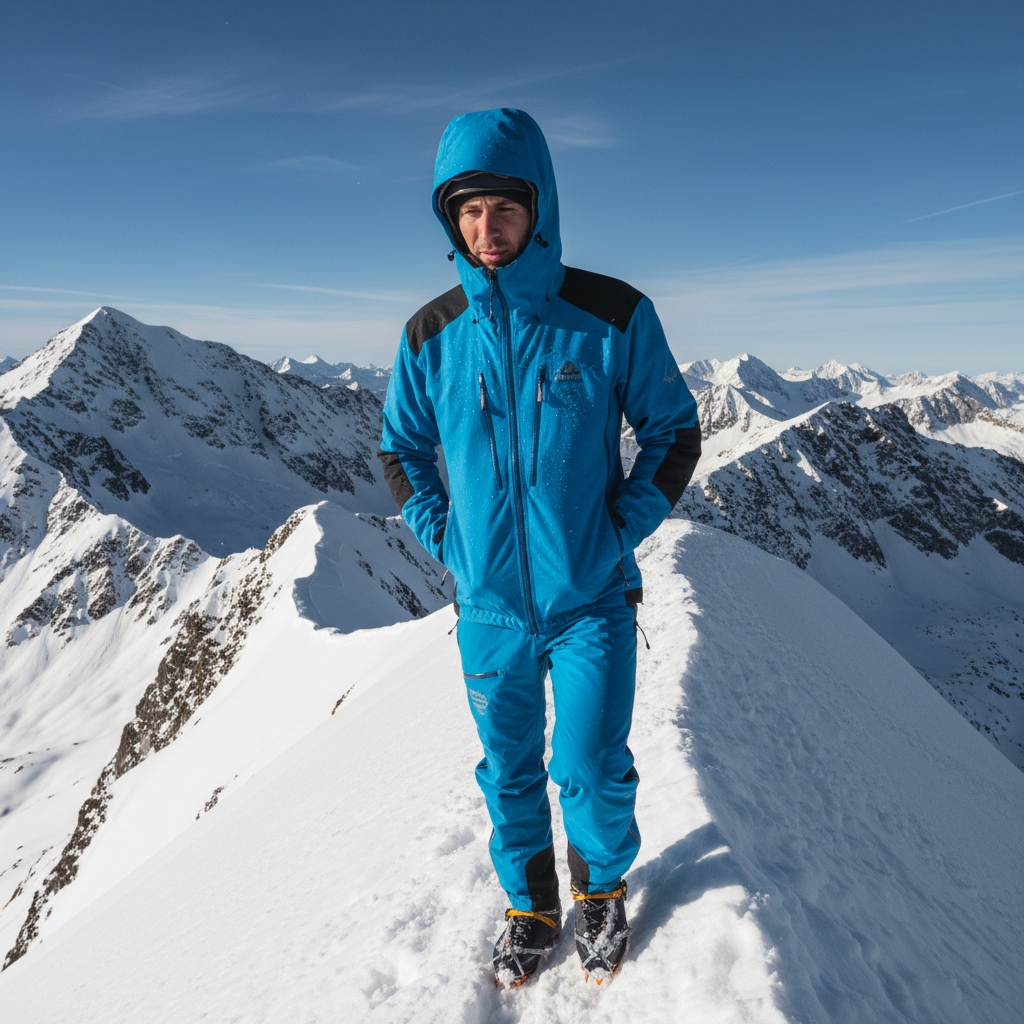Reviewer photo showing jacket in use on alpine terrain