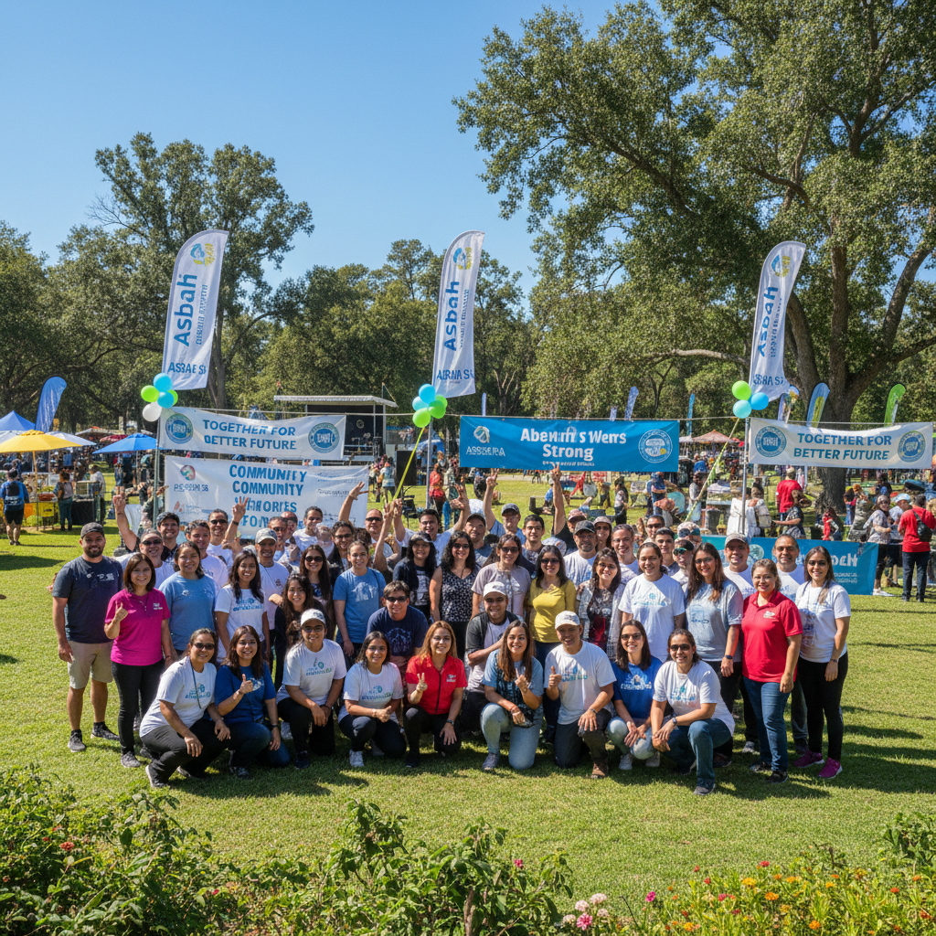 Group photo of Asbah SA participants, volunteers, and supporters gathered outdoors at a community event