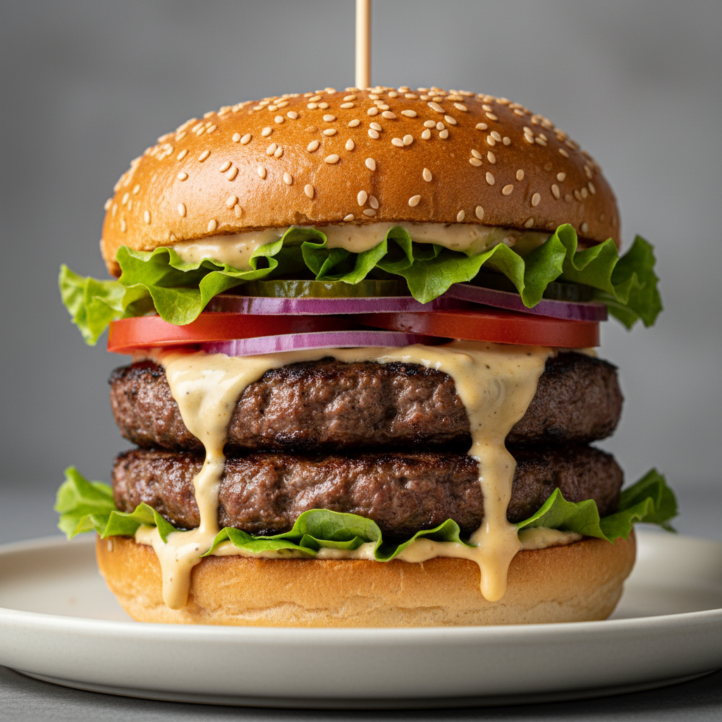 Double patty cheeseburger with crispy lettuce fresh tomato and special sauce