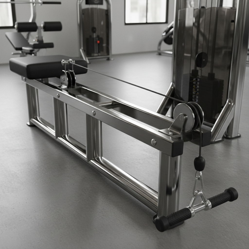 Seated horizontal pulley cable row machine for back and bicep development