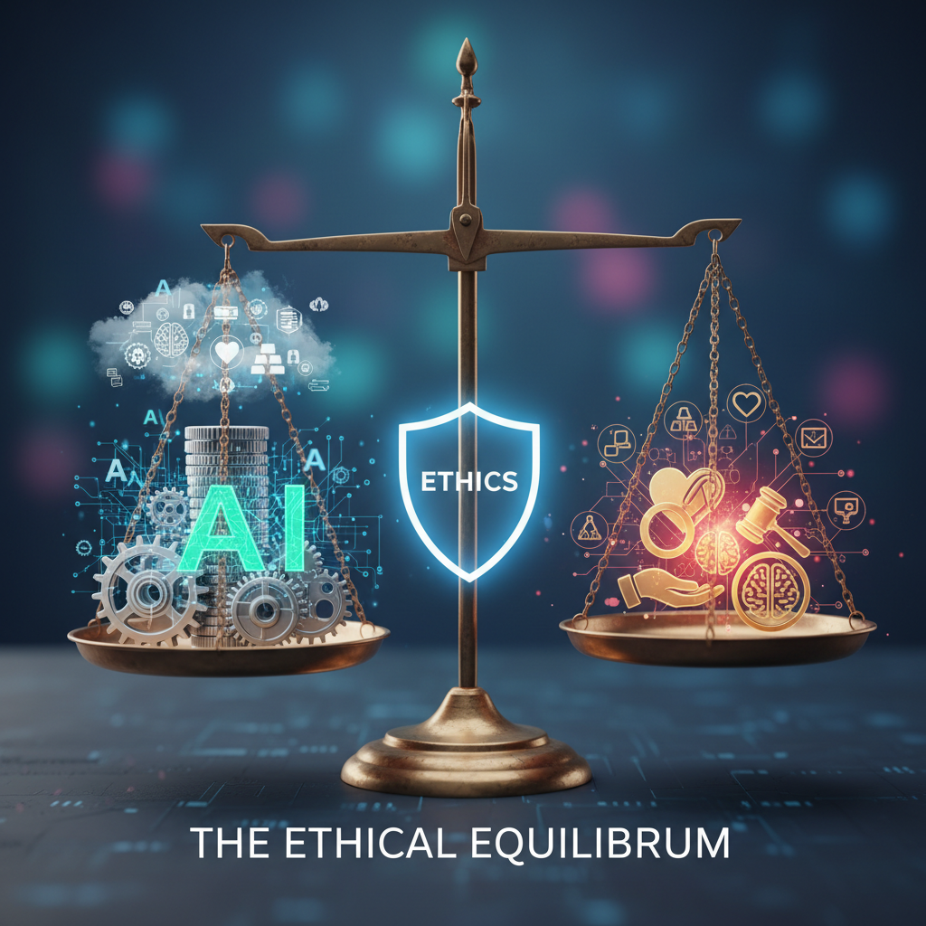 Ethics scale balancing AI technology and human values