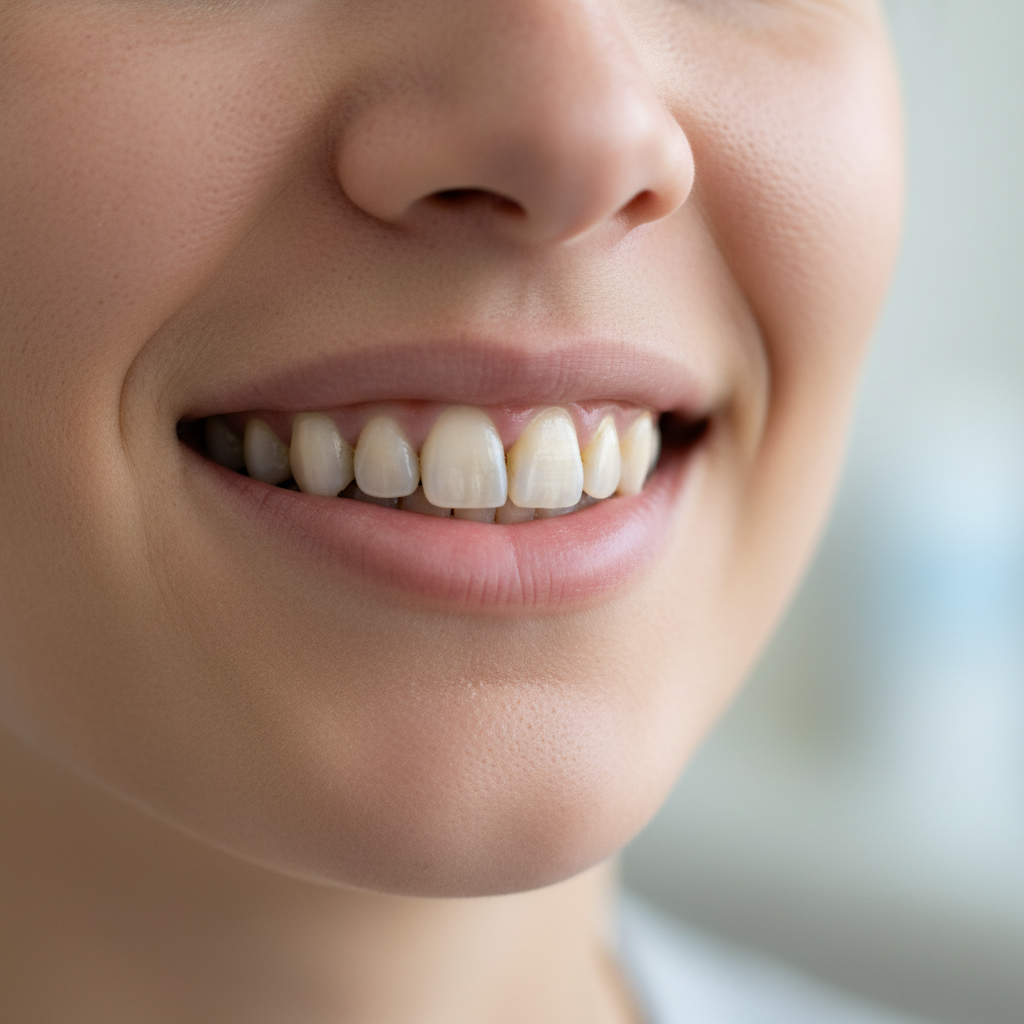 Before treatment: Patient with uneven and slightly discolored teeth