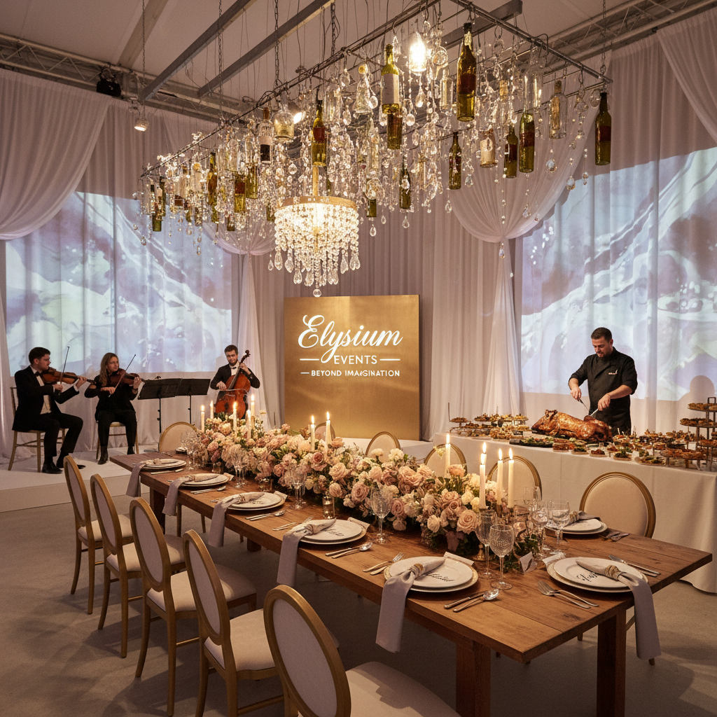 Mesa de churrasco farta e bem apresentada em evento, carnes nobres dispostas com cuidado e profissionalismo