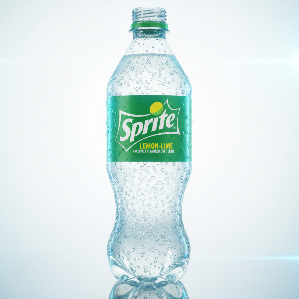 Cold Sprite bottle with clear green colour and condensation