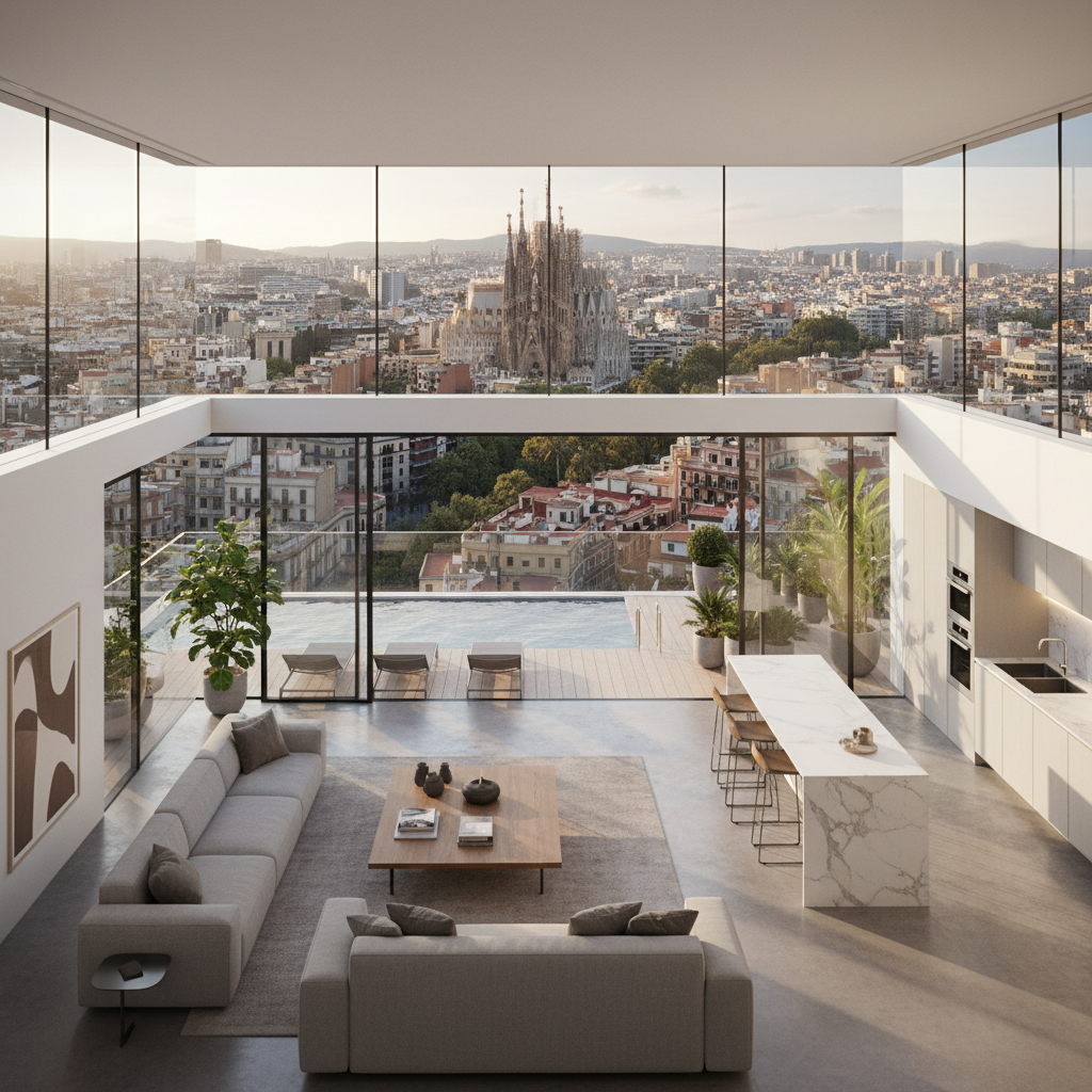 Modern penthouse with private terrace garden and Hyderabad skyline views
