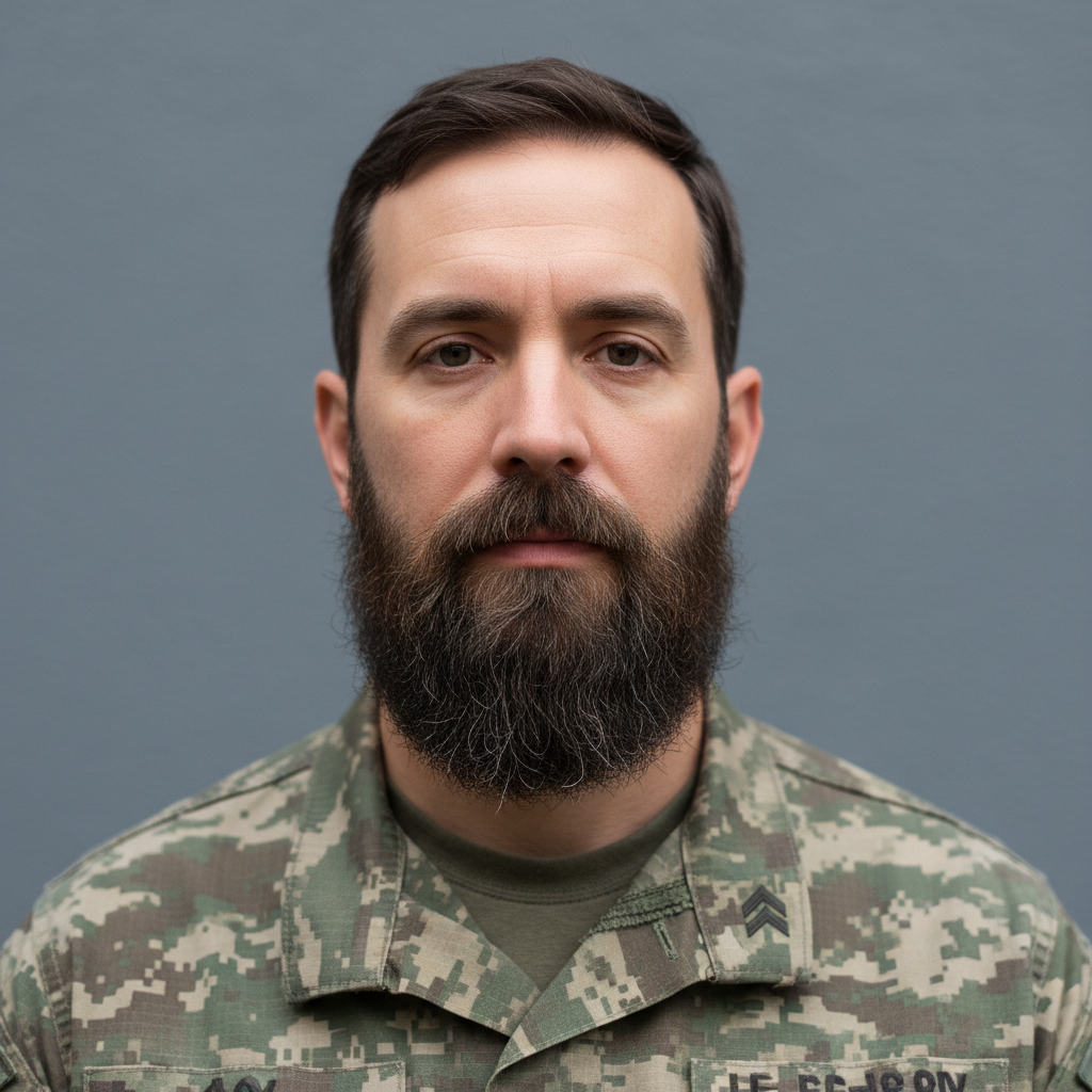 Military officer in uniform, professional headshot, neutral background