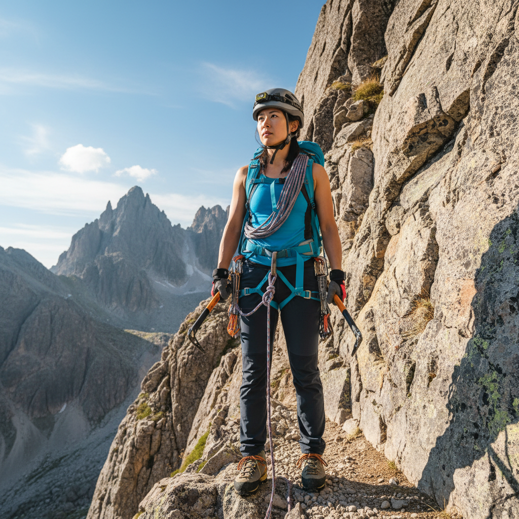 Yuki Tanaka, Japanese woman with determined expression in climbing gear