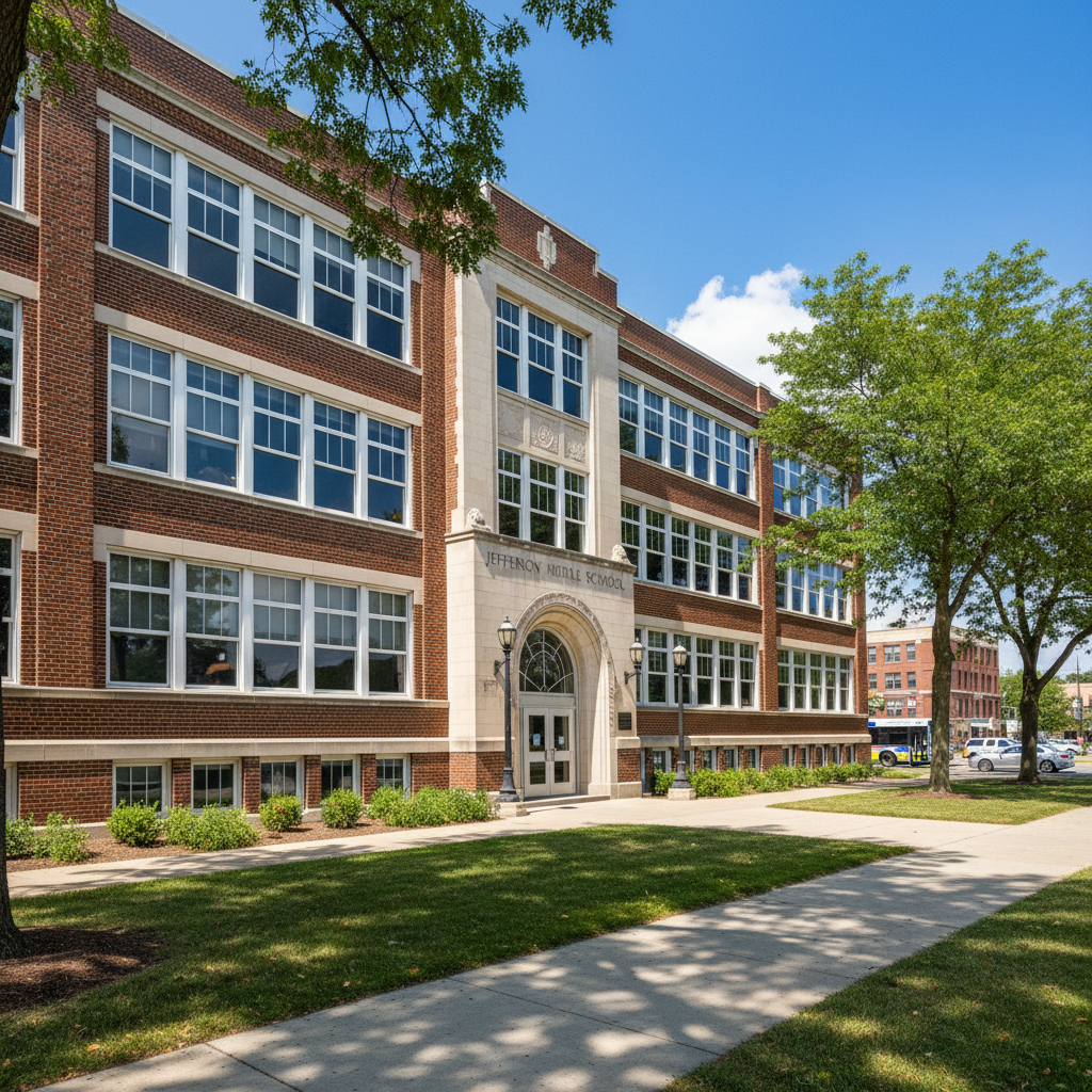 Denise Kowalczyk, Building Secretary at Jefferson Middle School, Milwaukee, portrait photo