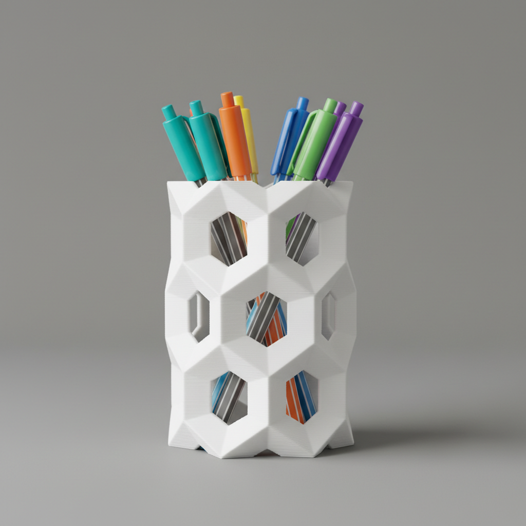 3D printed modular desk organizer with compartments for pens and accessories