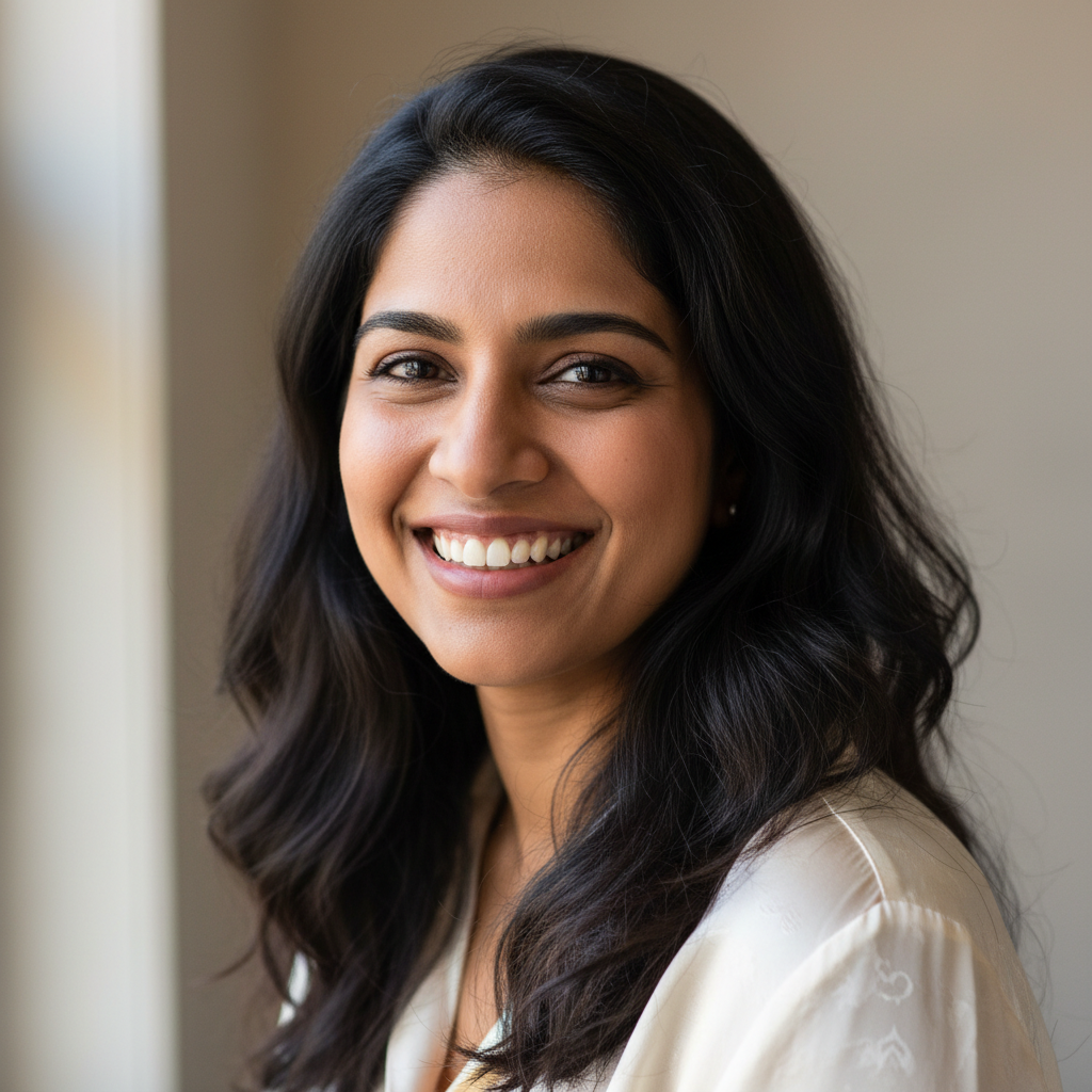 Portrait of Priya Ramanathan, smiling South Asian woman with dark hair, professional headshot