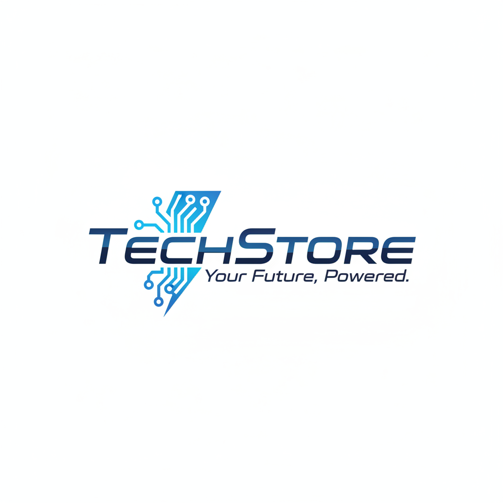 Logo TechStore con circuitos electrónicos azules
