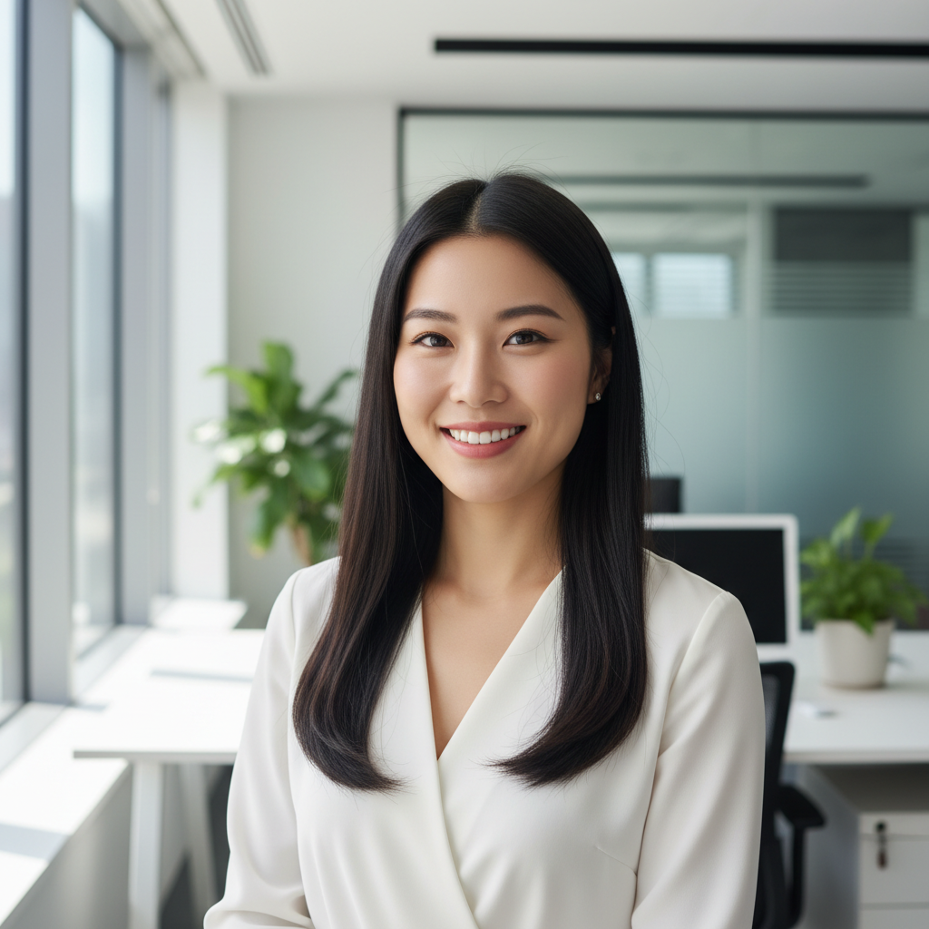 Japanese woman in professional attire, software engineering manager, confident expression