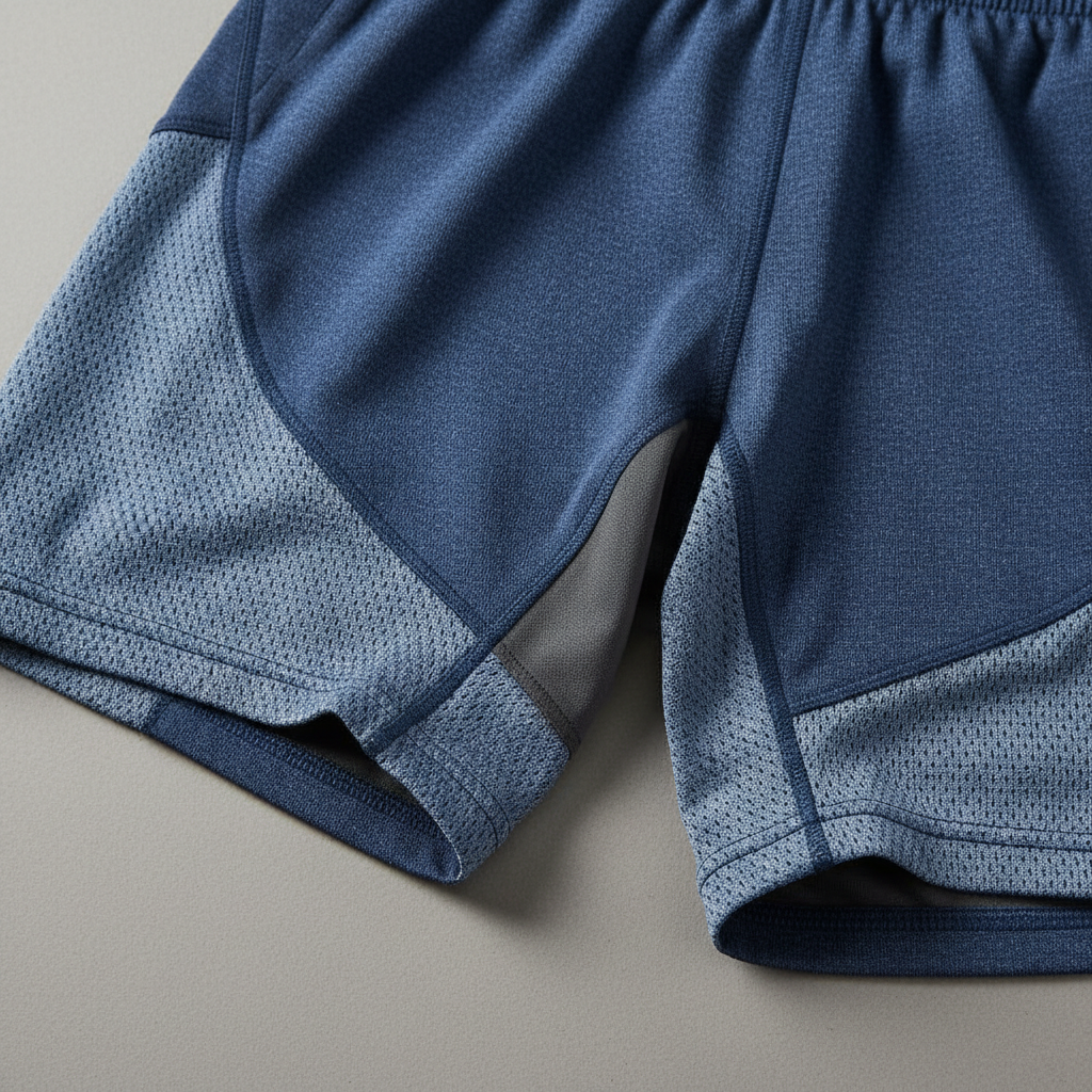 Close-up of high-performance running shorts with technical fabric detail visible