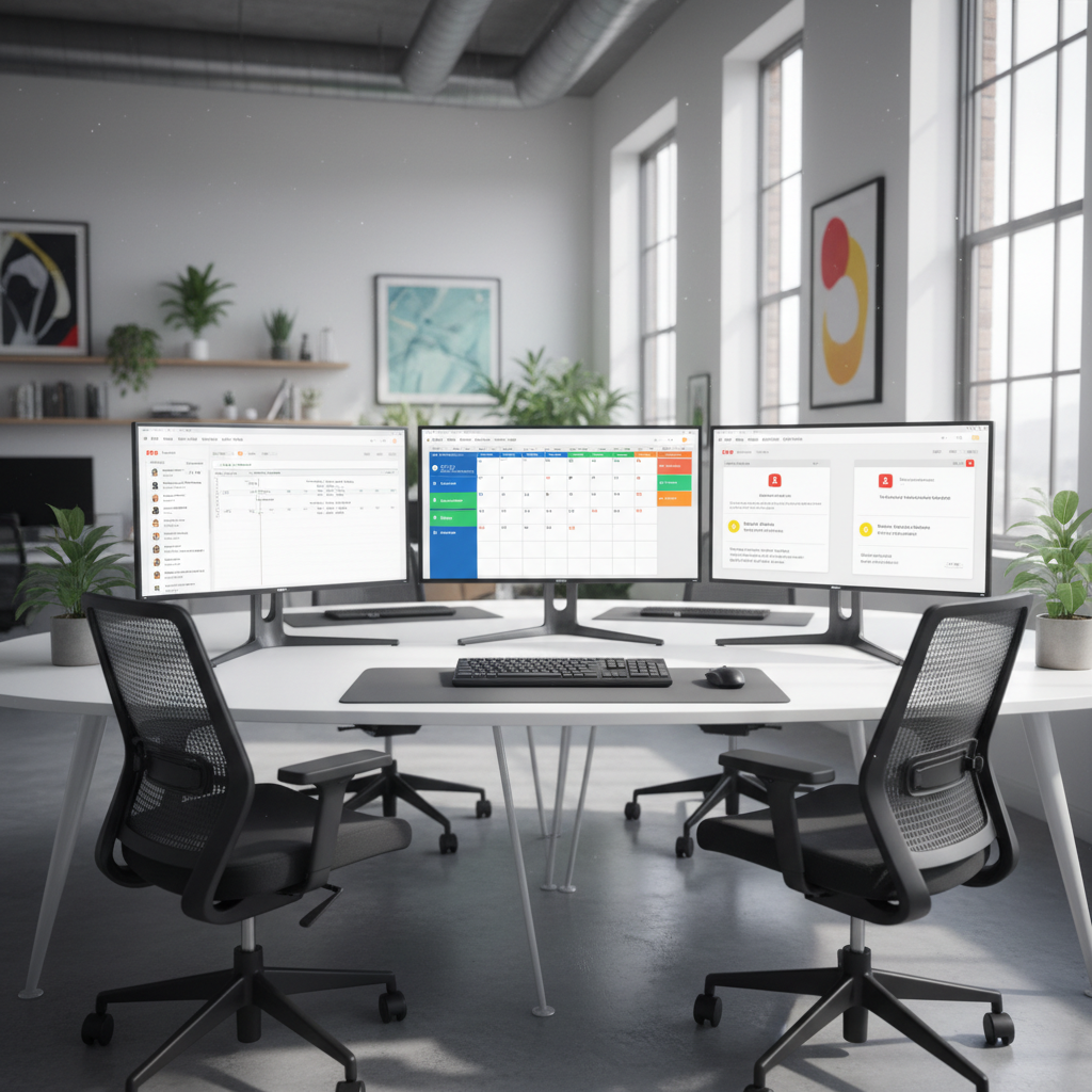 Multiple screens showing synchronized calendar events across team members in real time