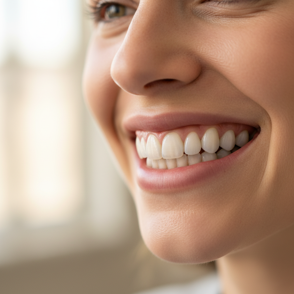 After: Same patient with restored natural-looking porcelain veneers