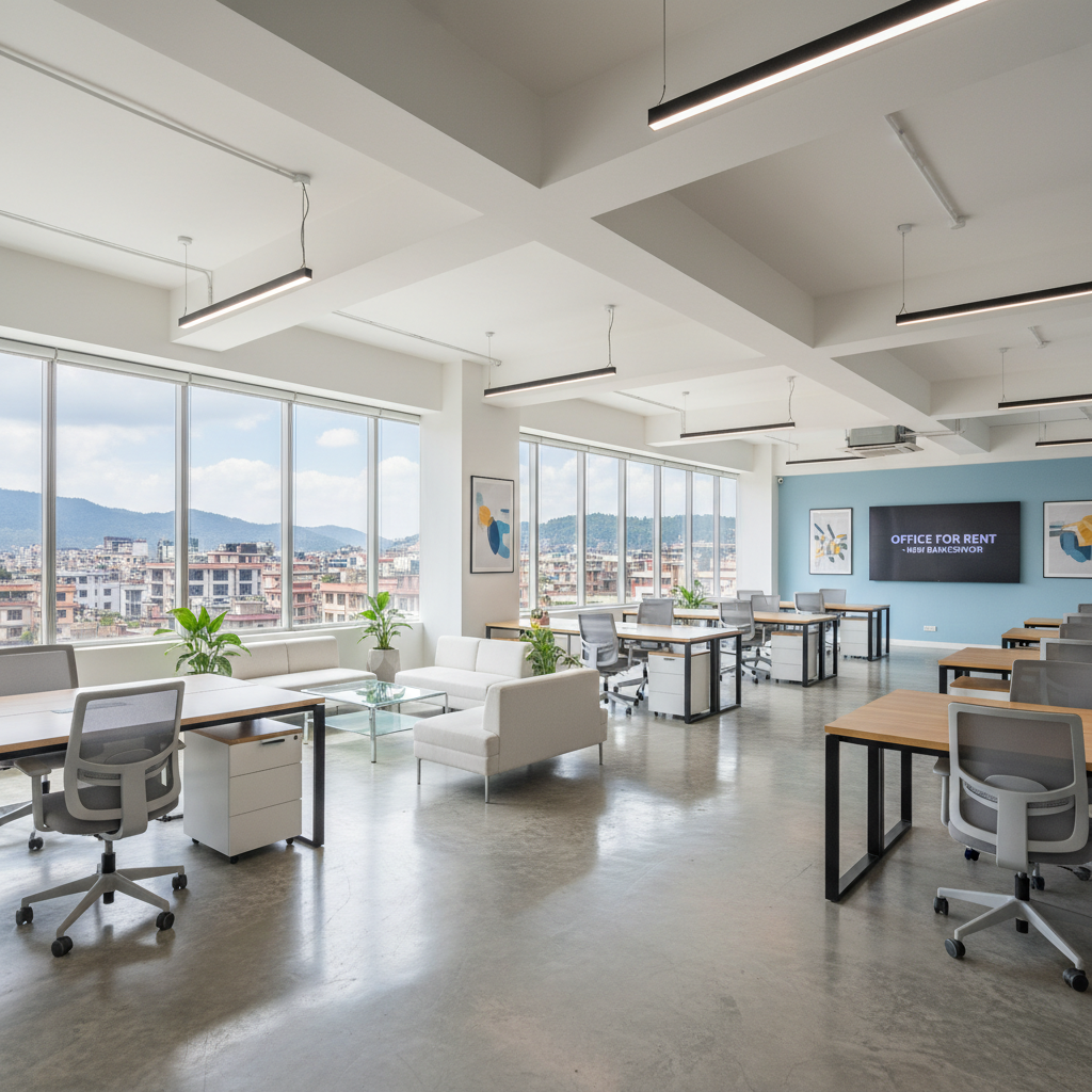 Commercial office space for rent in New Baneshwor Kathmandu — bright open-plan office interior