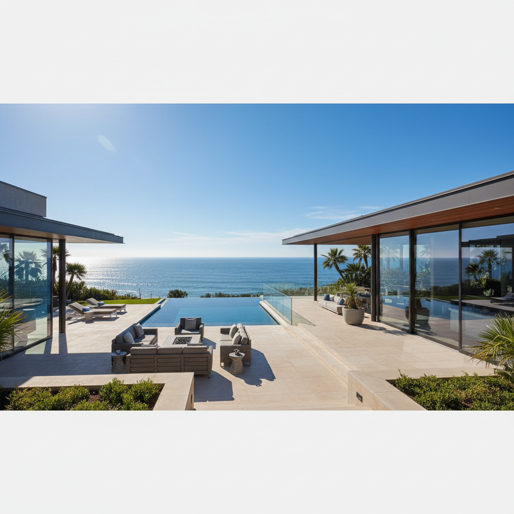 Ultra-luxury waterfront villa with glass walls, private dock, and panoramic sea views on exclusive island development