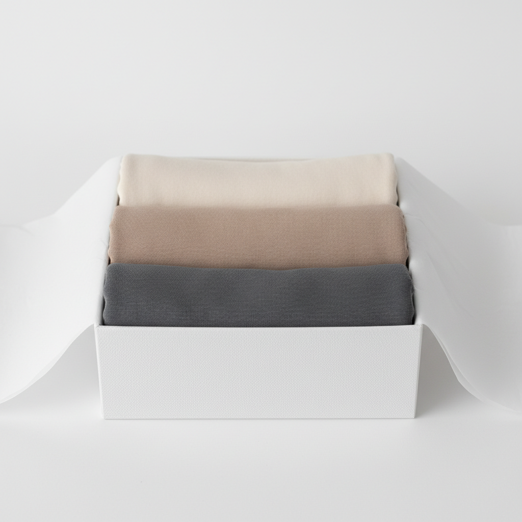 Set of three jersey hijabs in complementary neutral colours for everyday wear