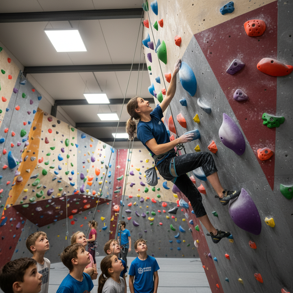 Priya Sundaram, junior climbers coach, demonstrating a climbing technique