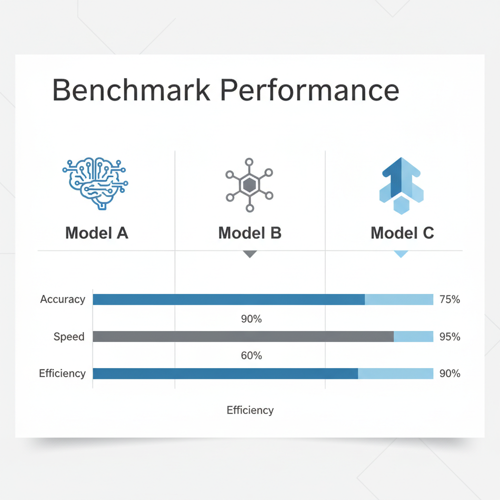 Three AI model logos compared on benchmark performance chart