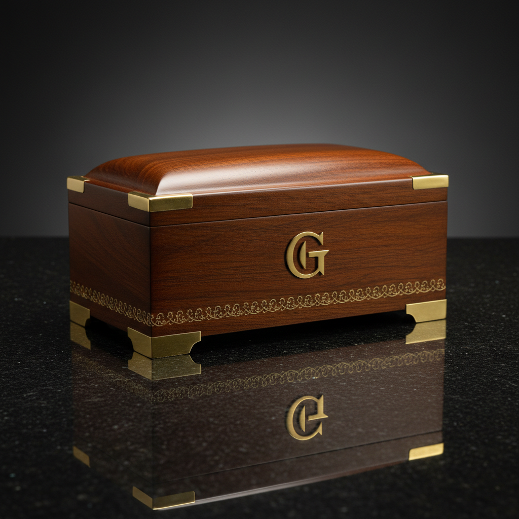 Dark luxury executive gift presentation box with deep shadows and dramatic low-key lighting