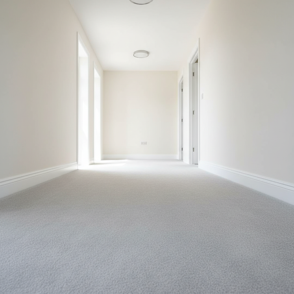 Pale grey carpet in a freshly painted rental property hallway, ready for new tenants within 7-day turnaround