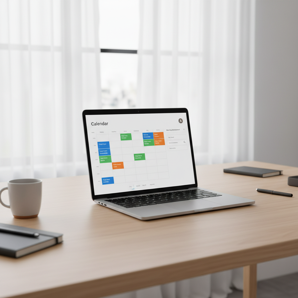 Calendar scheduling interface with appointment slots, booking confirmations and meeting management system