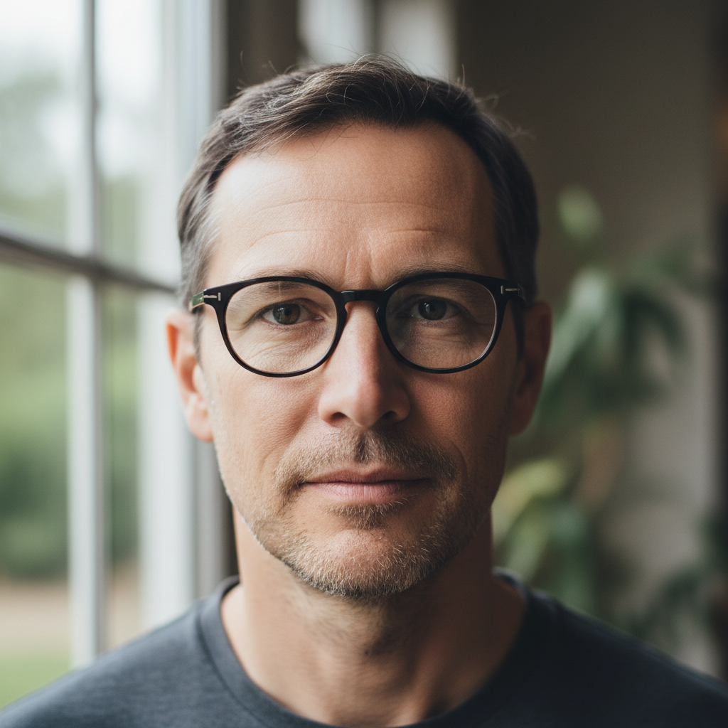 Portrait of James Thurston, man in his 40s with glasses
