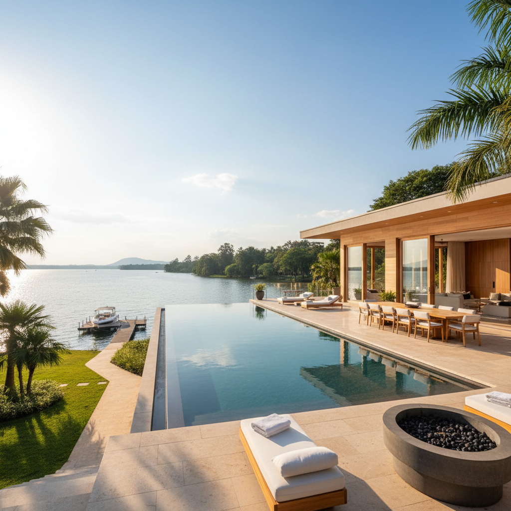 Luxury waterfront villa with infinity pool overlooking Puget Sound
