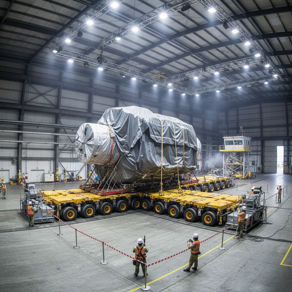 Over-dimensional cargo handling with specialized heavy-duty equipment and safety protocols
