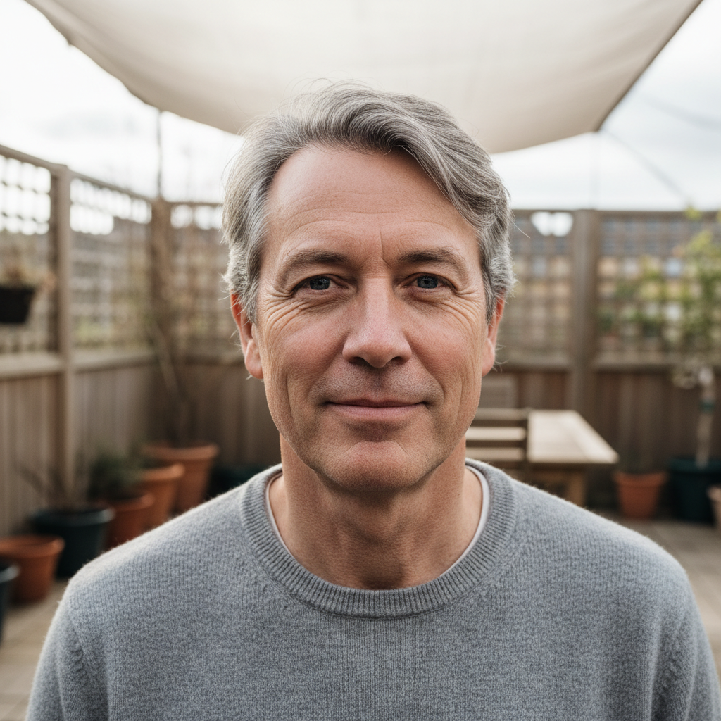 Portrait of a white man in his 50s with grey hair and a relaxed expression