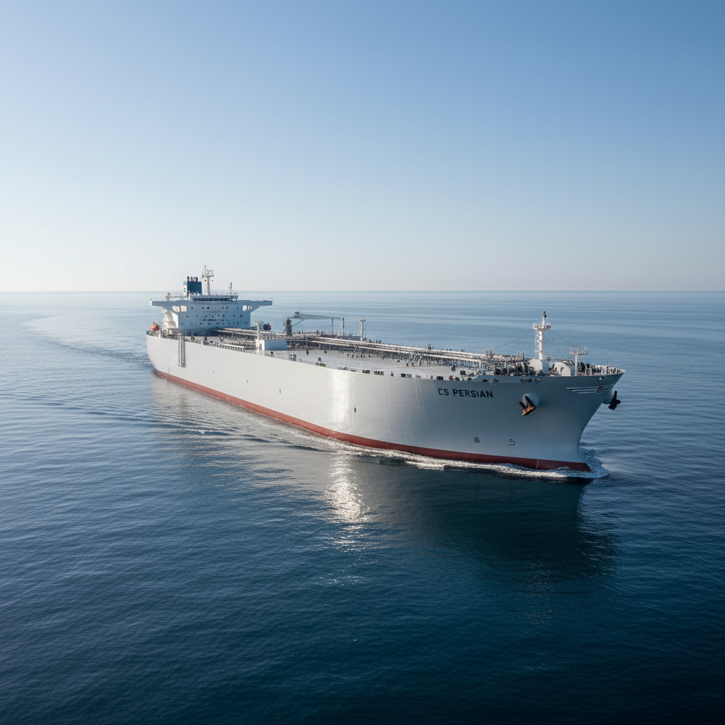 CS Persian newest VLCC crude tanker at sea, modern vessel, dark blue ocean, clear sky