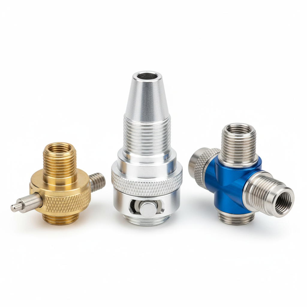Set of metal pole tip adapters for window cleaning extension poles