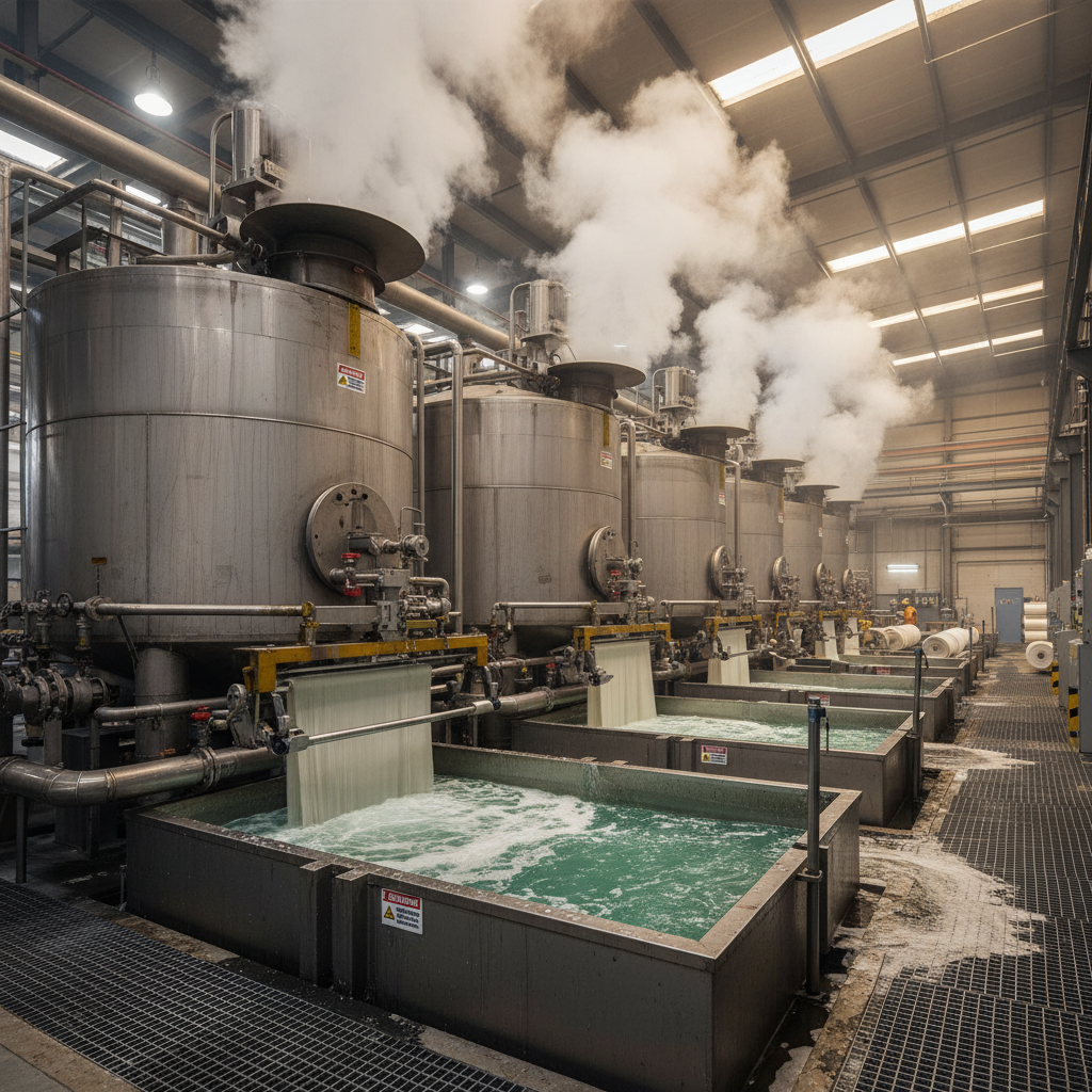 Industrial fabric pre-treatment tanks with steam and chemical processing