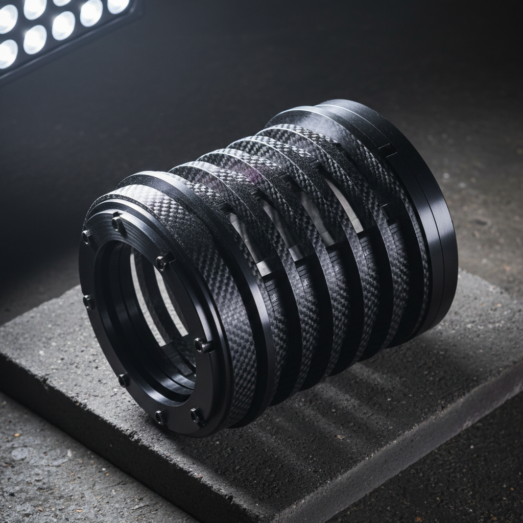 Bosch brake pad set on dark concrete surface with dramatic industrial lighting
