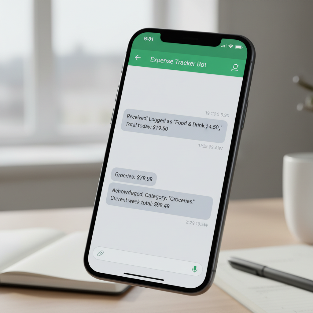 User tracking expenses with Wallearn via WhatsApp showing coffee purchase