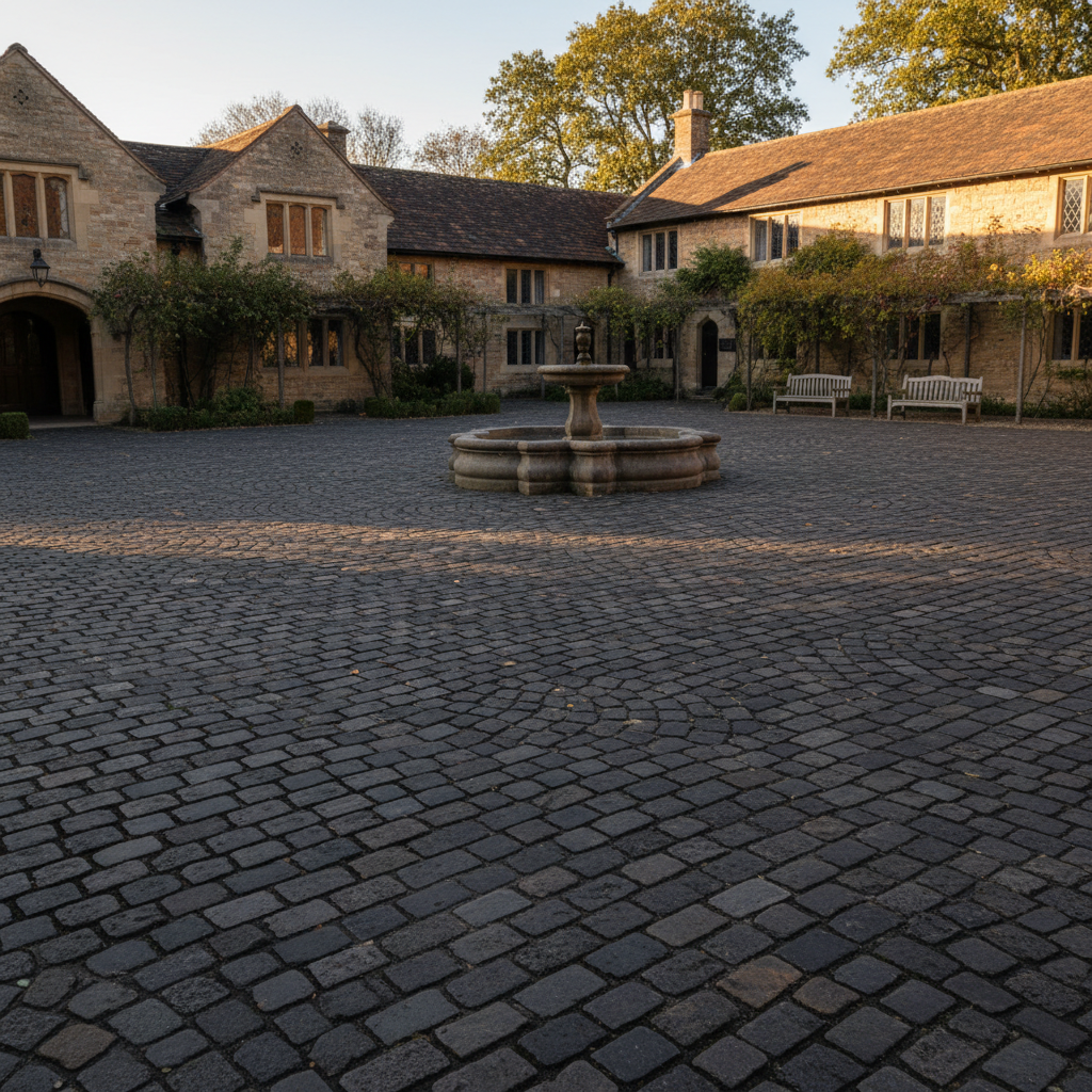 Quad cabro pavers creating a decorative pattern in a courtyard