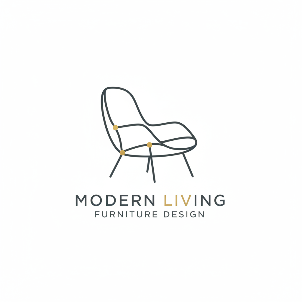 Logo muebles diseño con silueta silla moderna fondo blanco