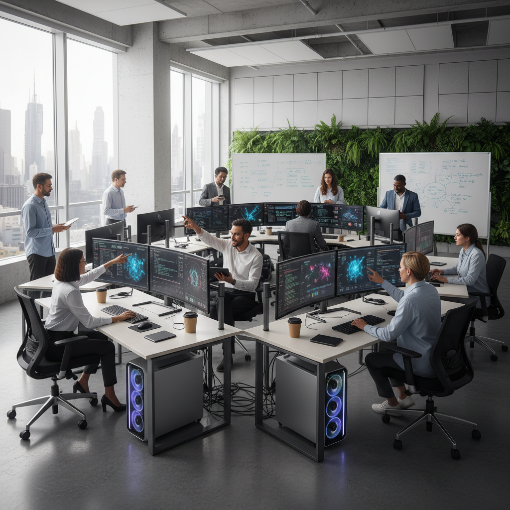 Tech professionals working in China office