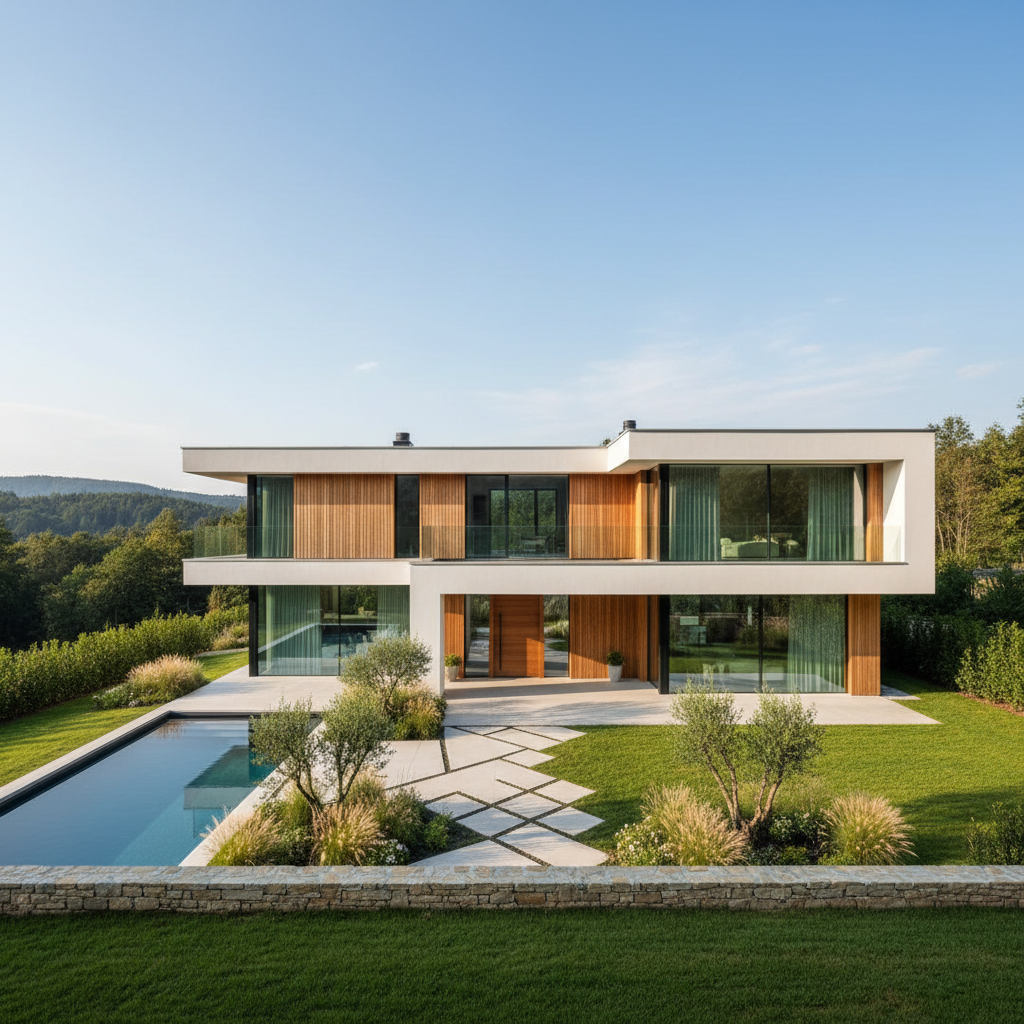 New home build in Cheshire by J & L Building & Design — bright exterior of newly constructed modern detached house